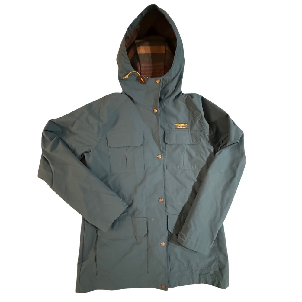 LL Bean Womens Mountain Classic Flannel Lined Jacket Teal Blue M 510332